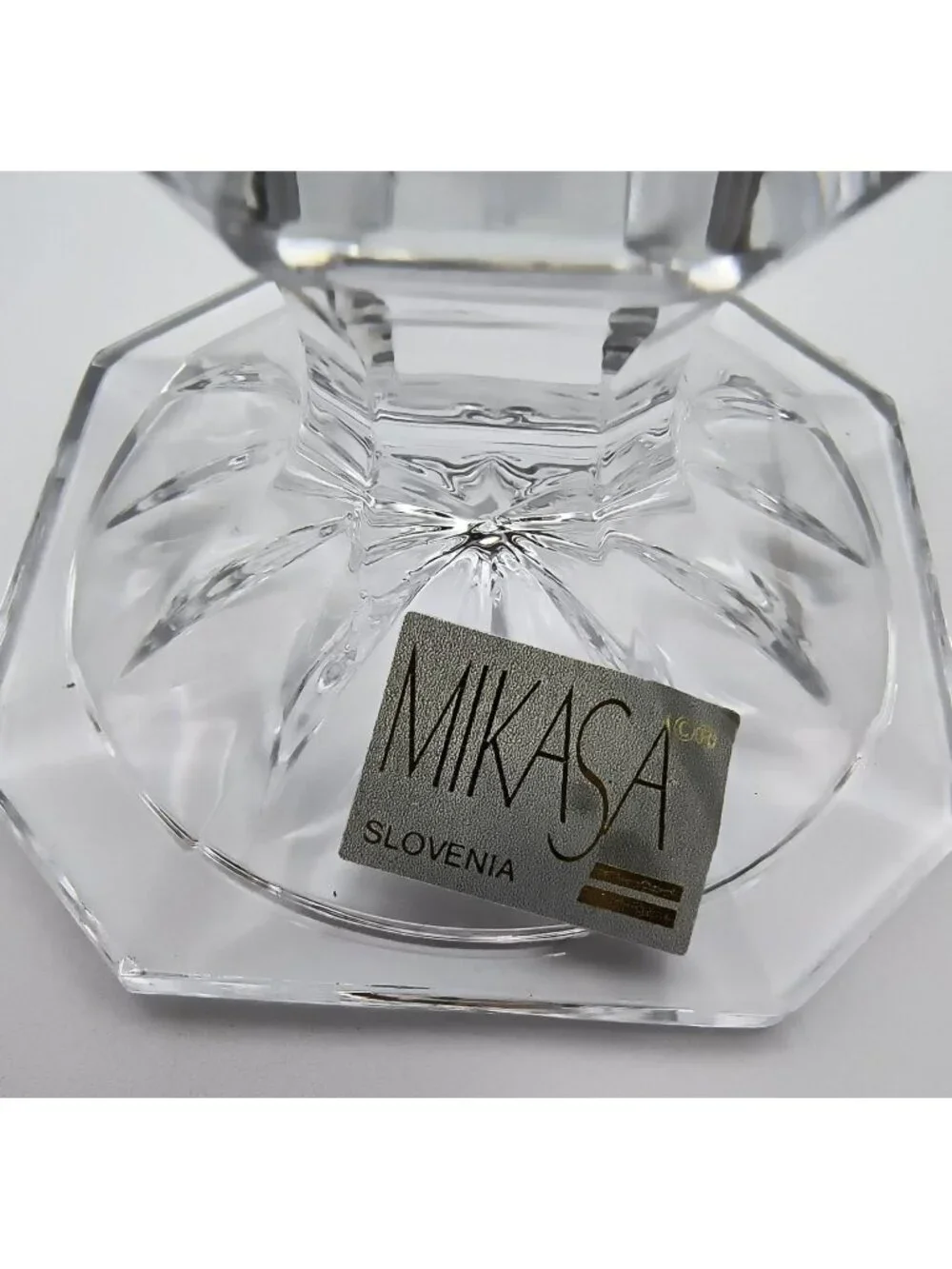 Mikasa Slovenia Crystal Candlestick Holder Octagonal Base 2.75in Vintage Elegant